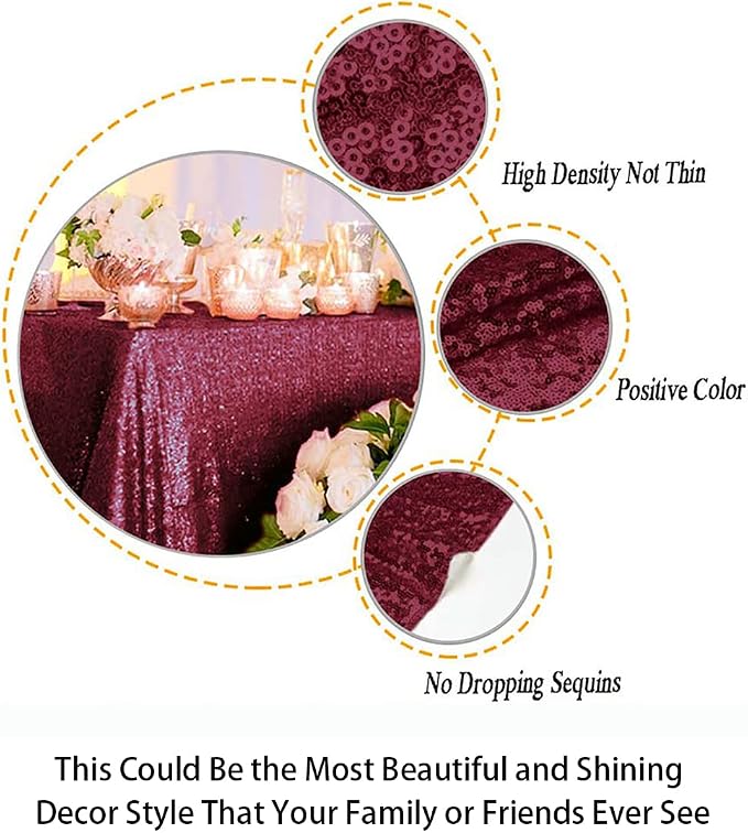 ShiDianYi Sequin Tablecloth Burgundy 50x72-Inch Sequin Table Linens Wine Rectangle Tablecloth for Wedding Decor -190222E