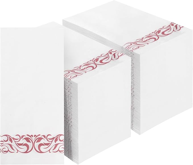 BESTVIP 200 Pack Disposable Paper Napkins,3-Ply Dinner Napkins with Rose Gold Trim for Guests, Bathroom Paper Hand Towels Soft and Absorbent, Perfect for Kitchen, Dinner, Party, Wedding or Event