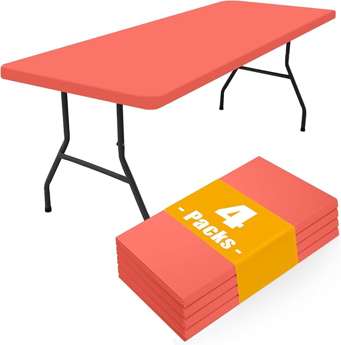 Smiry 4 Pack Rectangle Picnic Table Cloth, Waterproof Elastic Fitted Tablecloths, Washable Polyester Rectangular Patio Table Cover for Camping, Indoor and Outdoor (Coral Red, 30"x72")