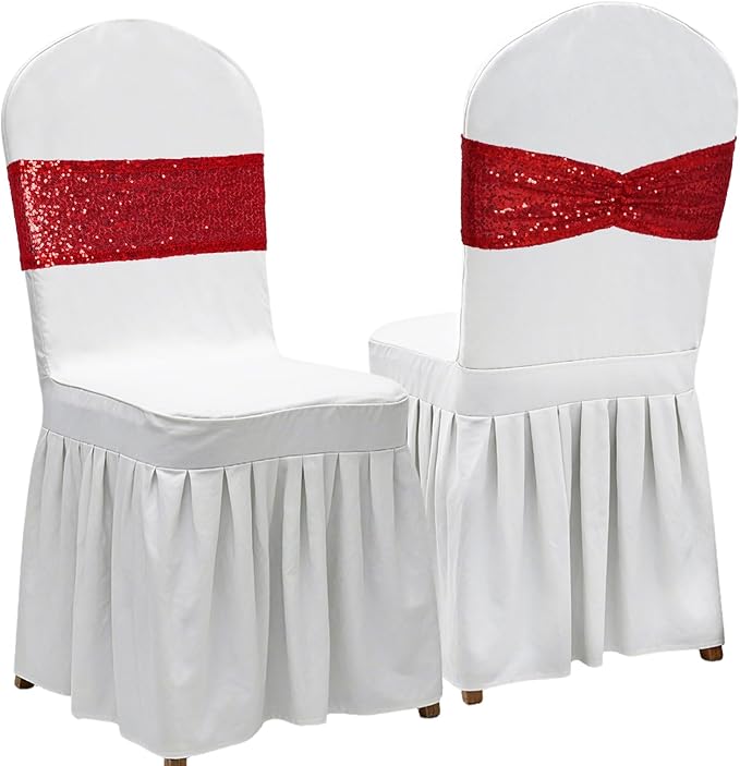 Poise3EHome Red Sequin Chair Sashes Folding Chair Covers Bow for Wedding Party Reception Decorations, 100 PCS