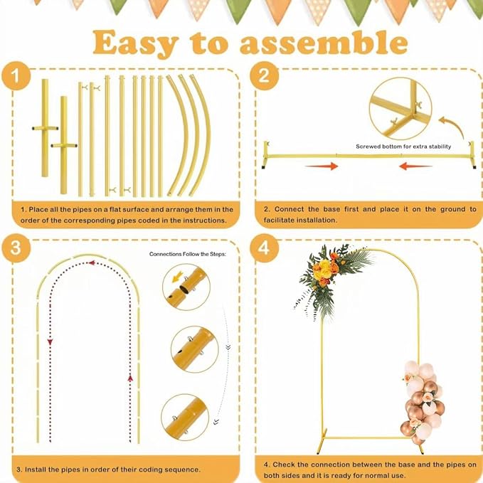 DDMY Arch Backdrop Stand, Gold Metal Balloon Arch Stand 7.2FT for Wedding Ceremony Birthday Party Baby Shower Graduation Ceremony Photo Backdrop Other Occasions Decoration