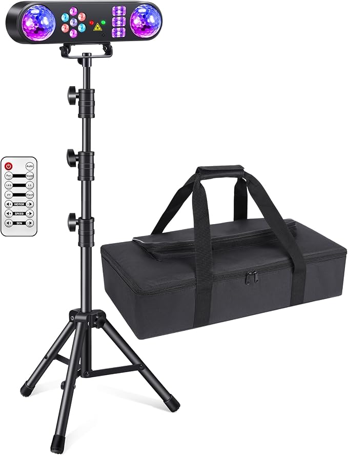 DJ Lights with Carry Bag,5IN1 DJ Party Lights with Stand Party Light Disco Light by Remote Control Sound Activated Uplights for Gig Band Wedding Event Show