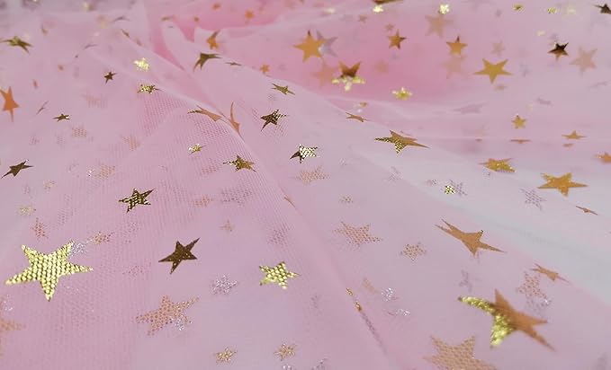 Glitter Star Bobbinet Tulle Netting Fabric By The Yard 62" Wide Pink 2yards