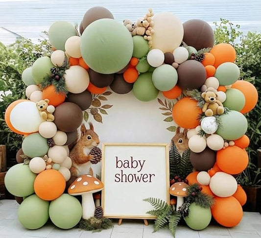 Balloon Arch Kit - Double Stuffed Dusty Green Orange Brown Beige Balloons for Neutral Baby Showers Woodland Wild One Dinosaur Birthday Decorations