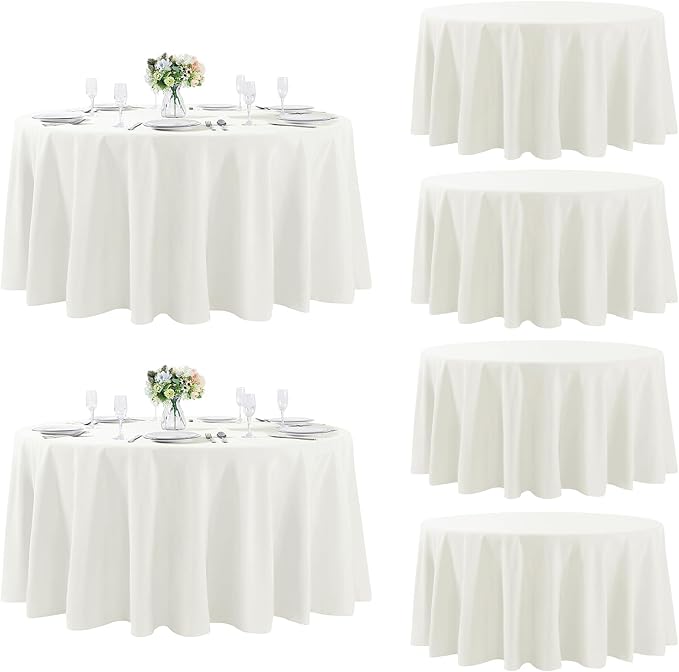 Fokitut 6 Pack Round Tablecloth, 120 Inch, Stain Resistant and Wrinkle Polyester Table Cloth, Fabric Table Cover for Kitchen Dining, Wedding, Party, Holiday Dinner-Ivory
