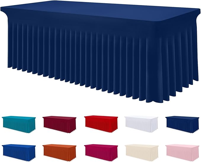 Smiry Spandex Tablecloth, Elastic Fitted Stretch Tablecloth for 4FT Rectangle Tables, Waterproof Washable Table Cover Skirt for Outdoor, Wedding, Banquet & Parties (Navy, 48Lx24Wx30H Inch)