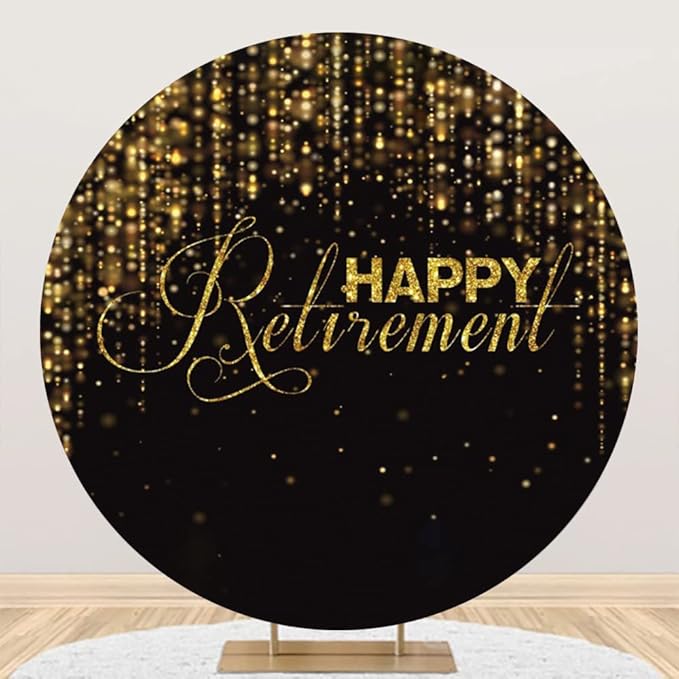 Yeele 6x6ft Happy Retirement Round Backdrops Cover Black and Gold Glitter Circle Background for Photogaphy Retirement Party Decorations Glitter Lights Congrats Retirement Photo Booth Props