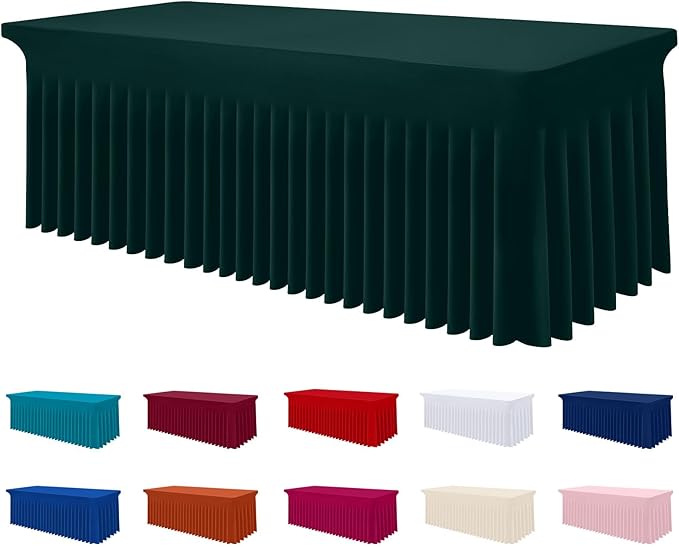 Smiry Spandex Tablecloth, Elastic Fitted Stretch Tablecloth for 4FT Rectangle Tables, Waterproof Washable Table Cover Skirt for Outdoor, Wedding, Banquet & Parties (Hunter Green, 48Lx24Wx30H Inch)
