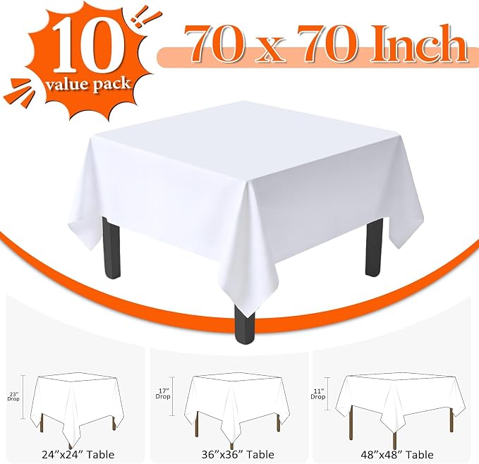 10 Pack White Square Tablecloth 70x70 Inch White Table Cloth, Wrinkle Resistant Washable Tablecloth Square Polyester Fabric Table Covers for Party Banquet Wedding Buffet