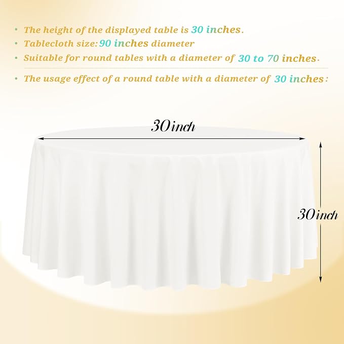 Teruntrue 12 Packs Ivory Round Tablecloths 90 inch Round Table Cloth, Washable Polyester Fabric for Wedding Parties Banquet Holiday Dinner Table Decorative, Ivory