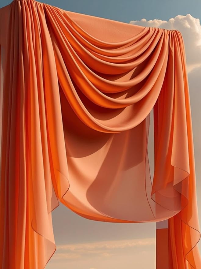 New Star Fabrics Chiffon Fabric, Continuous 60" Wide (30ft) Sheer Material, 100% Soft Polyester, Ideal for Wedding, Party, Event Decor, Draping, and Dresses (Orange, 5 Yards)