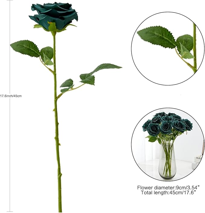 50pcs Emerald Green Roses Artificial Flowers Bulk,Fake Roses Silk Flower with Stems Realistic Flowers for Wedding Centerpiece Home Party Decor