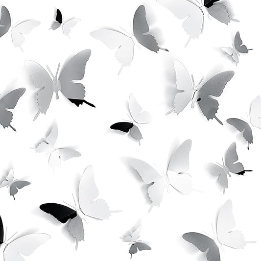 Ferraycle 24 Pieces Metal Butterfly Wall Decor, 3 Sizes 5.9", 3.94", 2.36" 3D Flying Butterfly for Wall Room Bedroom Living Room Decorations, Wedding Birthday Party Home DIY Art Decor (Silver)