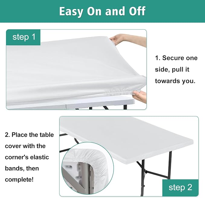 LUSHVIDA 2 Packs Vinyl Card Tablecloth with Flannel Backing 48x48 inch - Waterproof Plastic Picnic Table Cover for Square Folding Table Cloth with Elastic Corners, White