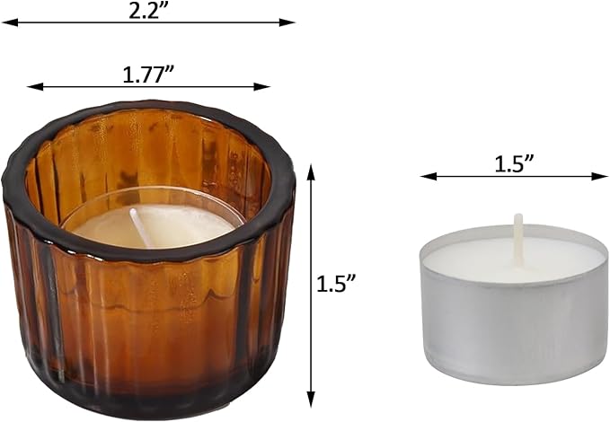 GOLDEAL Amber Tealight Candle Holder,Set of 24 Thick Glass,Tea Light Holders Bulk,Votive Candle Holders,for Wedding Table Decor,Party Supplies,Bridal/Baby Shower Decorations,Centerpieces for Tables