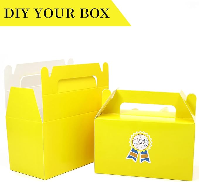 Oletx 12Pcs Yellow Gable Gift Boxes,5.9'' Small Party Favor Treat Box, Goodie Box, Cookie Candy Box for Birthday Party, Baby Shower, Classroom Activity and Any Fun Occasion Decoration Supplies.