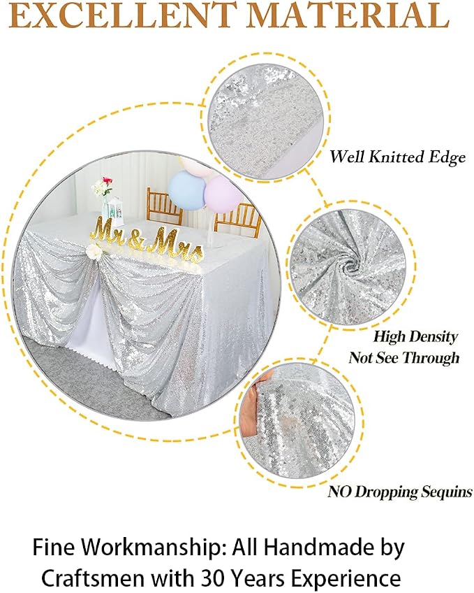ShiDianYi Select Your Sale~90''x156''Silver Sequin Tablecloth, Wedding Table Cloth, Sparkle Sequin Linens, Glitz, Sequin Cake Tablecloth -M1020 (90''x156'')