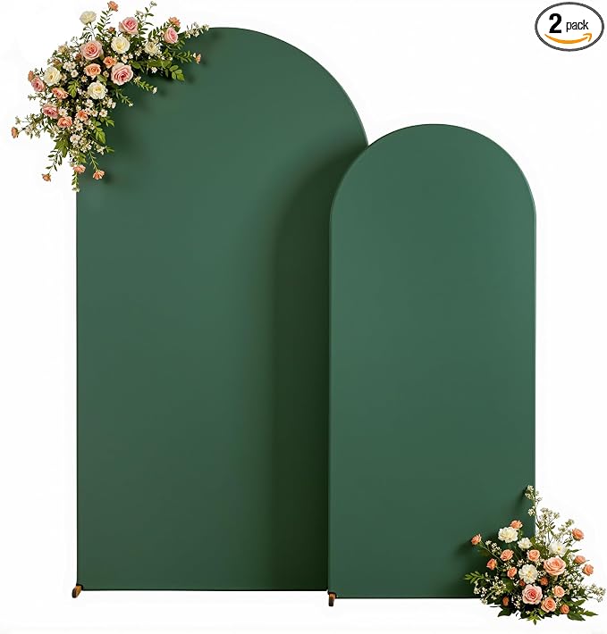 Dark Green Arch Backdrop Cover for Wedding, 7.2FT 6FT Set of 2 Stretchy Spandex Fitted Arch Stand Cover for Baby Shower, Birthday Party Decor, Chiara Backdrop Cover with Double-Sided Design