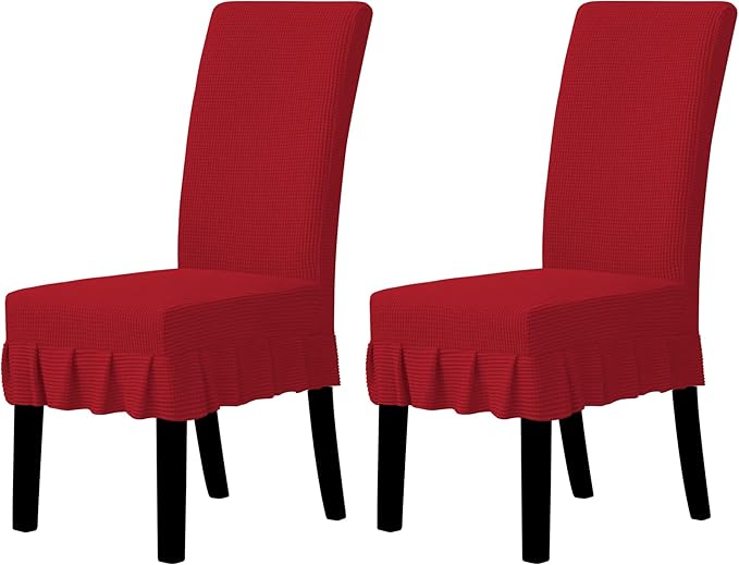 Easy-Going Dining Chair Covers Stretch Parsons Chair Slipcover with Skirt Chair Covers for Dining Room Restaurant Banquet (2 PCS, Red)