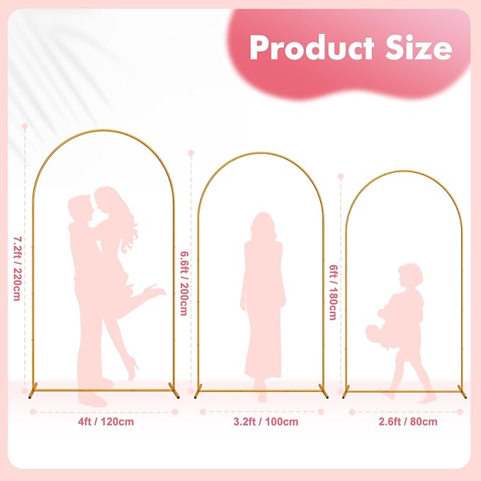 GOJAWAY 7.2FT Backdrop Stand Metal Arch Gold Wedding Arch Stand Arched Backdrop Frame for Birthday Party Baby Shower Graduation Ceremony Decoration
