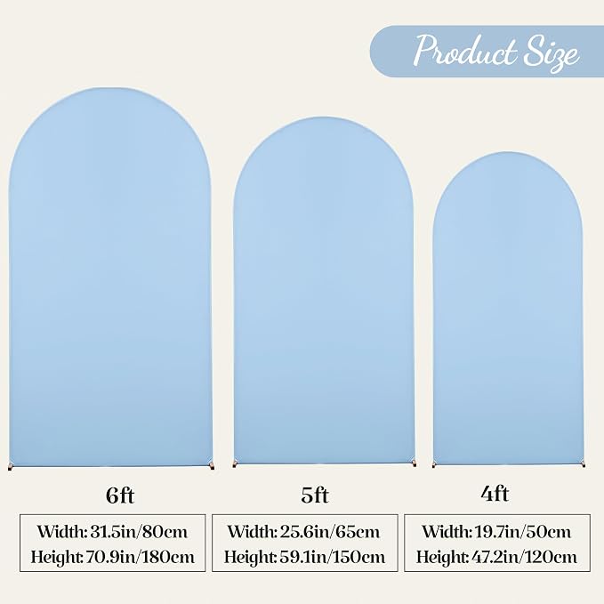 Wedding Arch Backdrop Cover Set of 3, White and Blue Double Color Arch Stand Covers, 6FT, 5FT, 4FT Spandex Fitted Arch Covers for Wedding Baby Shower Party Banquet Photography Background Decoration