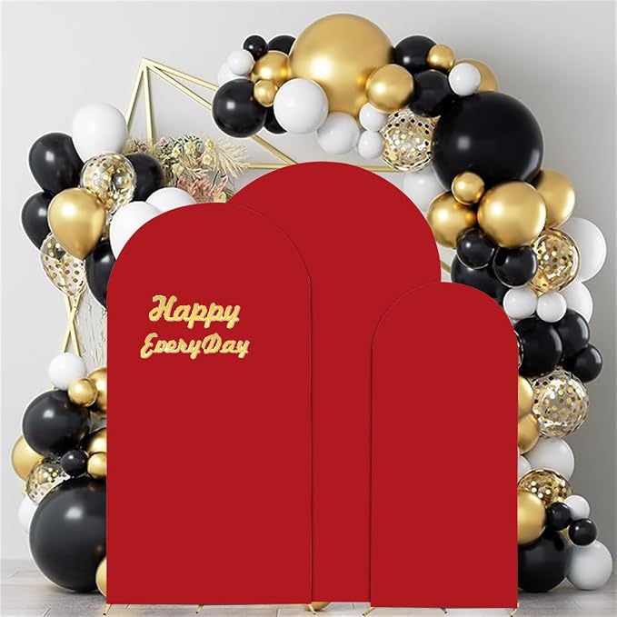 HAINARverS Set of 3 Wedding Arch Cover 6FT,6.6FT,7.2FT Spandex Fitted Stretchy Arch Stand Covers,2 Sided Round Top Chiara Backdrop Cover for Birthday Party Banquet Baby Shower Arch Decoration(Red)