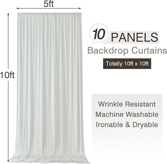50ftx10ft Wrinkle Free Ivory Backdrop Curtains for Parties, 10 Panels 5x10ft Silky Polyester Photo Backdrop Drapes Back Drop Cloth Drapery for Wedding Birthday Photography Background