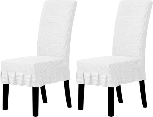 Easy-Going Dining Chair Covers Stretch Parsons Chair Slipcover with Skirt Chair Covers for Dining Room Restaurant Banquet (2 PCS, White)