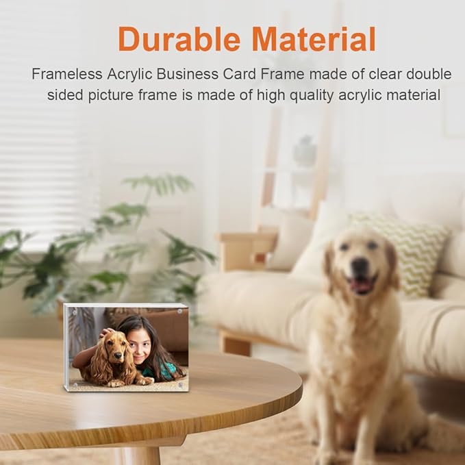 8 Pack Mini Acrylic Picture Frames 2.5 x 3.5 Inch Clear Acrylic Business Card Frame Double Sided Magnetic Photo Block Frames Wallet Size Desktop Display Stand for Office Home