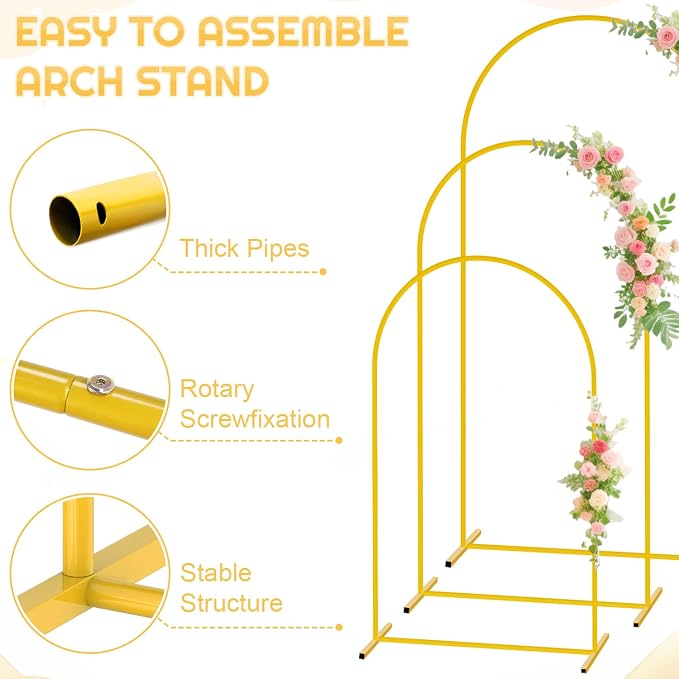 Party Arch Backdrop Stand and Cover Set of 3 (7.2FT, 6.6FT, 6FT) Metal Arch Stands with Navy Blue Arch Covers Stretchy Backdrops Wedding Arch Backdrop Stands Cover for Birthday Banquet Ceremony Decor