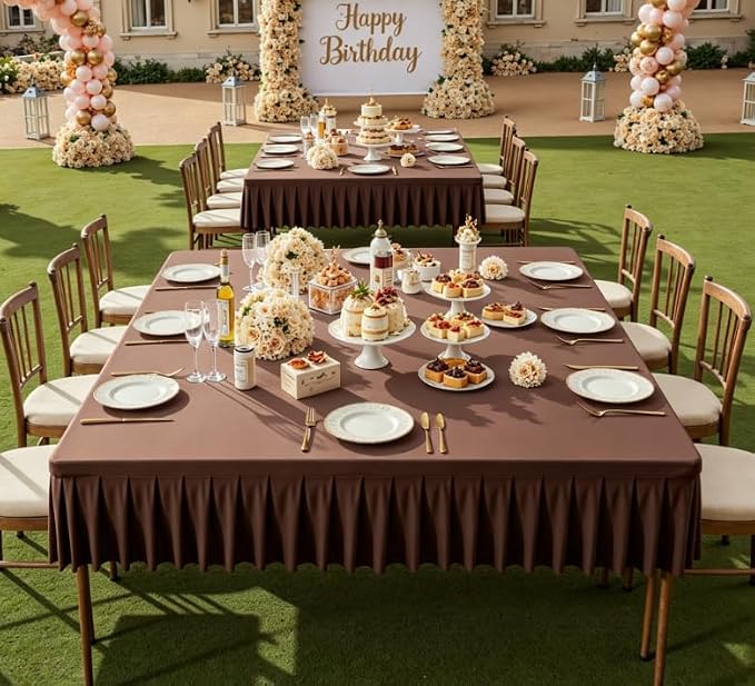 Shillance 60x60 Inch Chocolate Spandex Square Tablecloth, Wrinkle Free Chocolate Fitted Table Cloth for Square Tables,Washable Pleated Table Cover for Wedding Birthday Cocktail Party Buffet Dinner