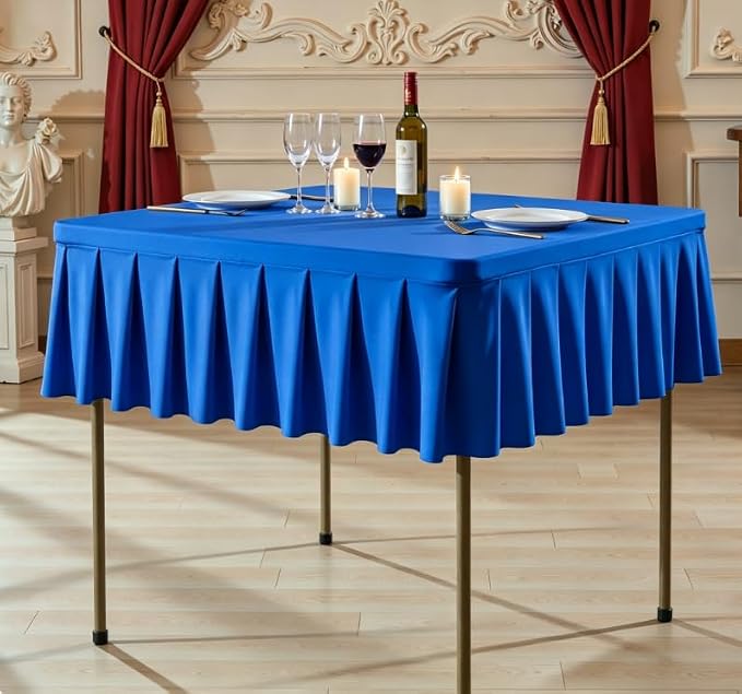 Shillance 34x34 Inch Royal Blue Spandex Square Tablecloth, Wrinkle Free Royal Blue Fitted Table Cloth for Square Tables,Washable Pleated Table Cover for Wedding Birthday Cocktail Party Buffet Dinner