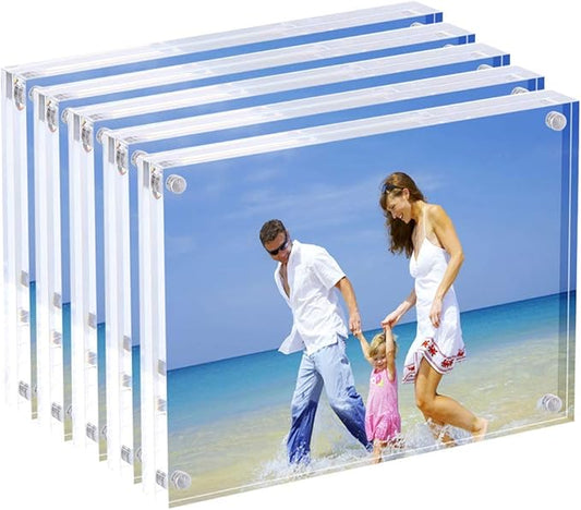 AMEITECH Acrylic Photo Frames 6x8'', Magnetic Acrylic Block Picture Frame, Desktop Frameless Photograph Display (5 Pack)