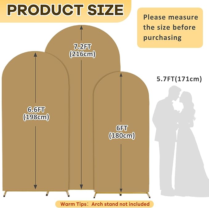 Brown Wedding Arch Cover Set of 3 Arch Cover Backdrop Fabric 6FT 6.6FT 7.2FT Khaki Arch Covers Spandex Fitted Arched Backdrop Covers for Arches for Wedding Party Ceremony Decoration