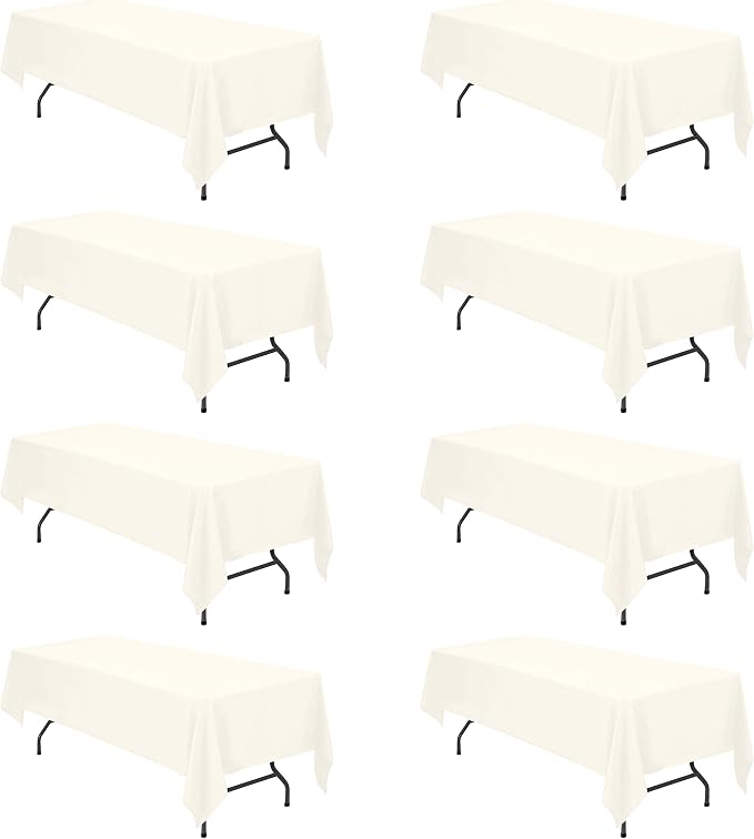 BRILLMAX 8 Pack Ivory Tablecloths 60 x 126 Inch for 8ft Rectangle Tables - 150 GSM Polyester Fabric, 15" Standard Drop, Water, Stain & Wrinkle Resistant Cloth Cover for Wedding Banquet Dining Buffet