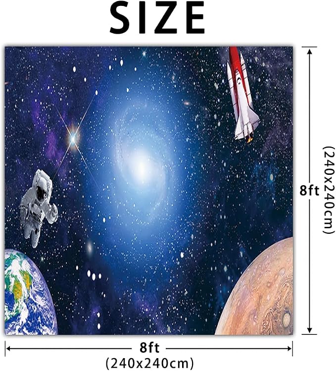8x8FT Space Astronaut Photography Backdrop Cosmic Galaxy Planet Photography Background Baby Shower Newborn Gift Children Birthday Party Banner Photographic Studio Photo Backgrounds