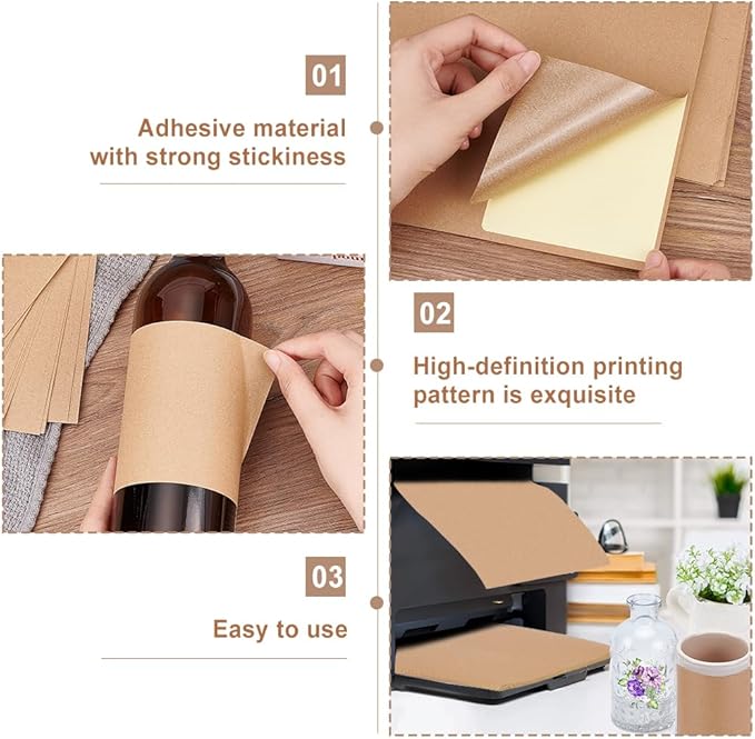 PH PandaHall 20 Sheet/80pcs Adhesive Wine Bottle Labels Custom Wine Label Stickers 3.9×4.9" Brown Blank Label Stickers Bottle Label Covers for Wine Wedding Engagement Anniversary Cocktail Party