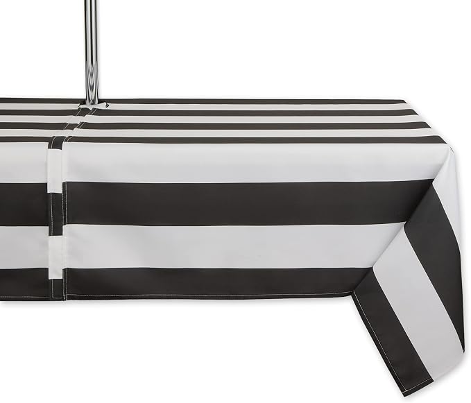 DII Cabana Stripe Outdoor Zippered Tabletop Collection, Stain/Wrinkle Resistant & Waterproof, 60x84, Black
