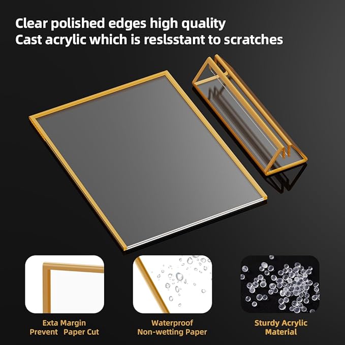 PPH-Sisy Gold Picture Frame 4X6 Acrylic Sign Holder Double Sided Clear Acrylic Frames Display Stand, Plastic Sign Holder for Wedding Table Numbers Menu Holder (6 Pack)