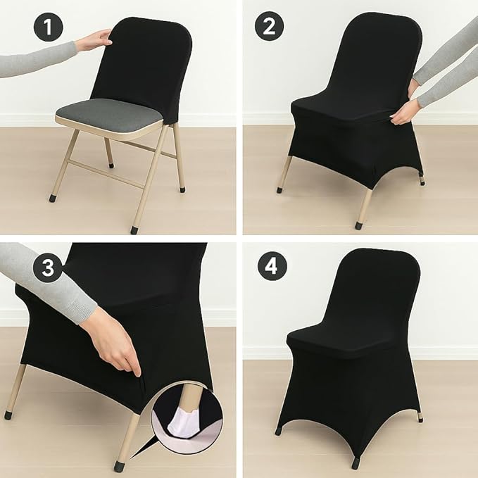 Craft And Party 30 Pack Black Spandex Folding Chair Covers, Stretch Polyester Slipcovers for Wedding, Party & Dining Chairs – Flat Front Design, Universal Fit