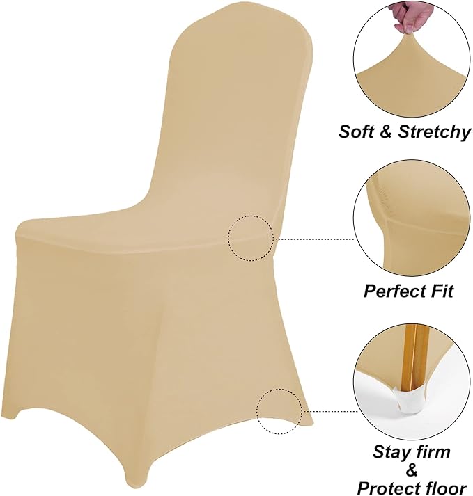 SuperO Waterproof Spandex Chair Cover 25PCS, Stretch Dining Chair Covers, Polyester Outdoor Chair Covers, Protector Stretch Chair Cover for Party Universal, Banquet, Wedding Event, Hotel(Champagne)