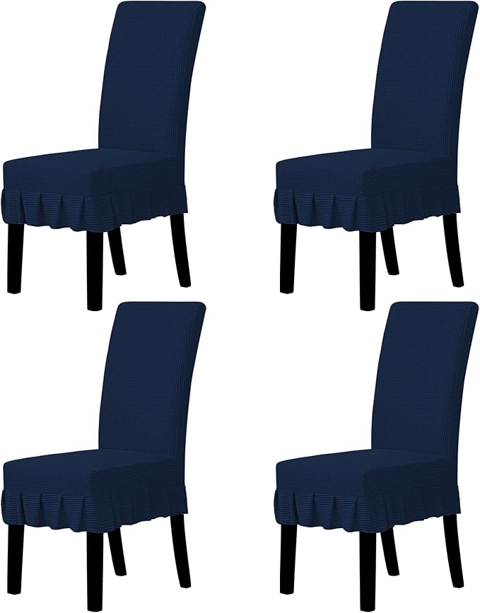 Easy-Going Dining Chair Covers Stretch Parsons Chair Slipcover with Skirt Chair Covers for Dining Room Restaurant Banquet (4 PCS, Navy)