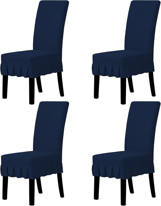 Easy-Going Dining Chair Covers Stretch Parsons Chair Slipcover with Skirt Chair Covers for Dining Room Restaurant Banquet (4 PCS, Navy)