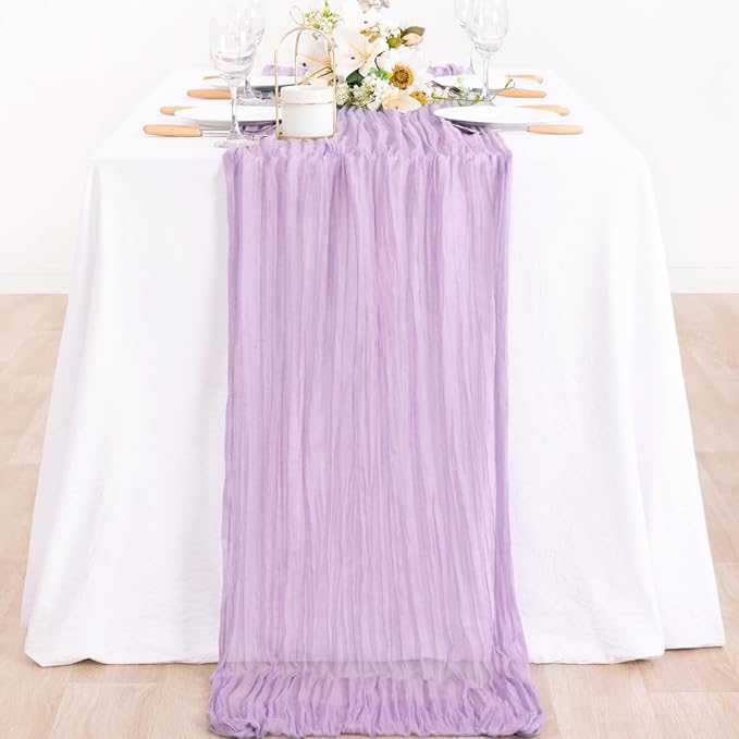 MLMC 2 Pack Lilac Purple Cheesecloth Table Runner 10ft Rustic Gauze Lavender Cheese Cloth Table Runner Summer Centerpiece 35x120 Inches for Romantic Wedding Bridal Baby Shower Birthday Decor