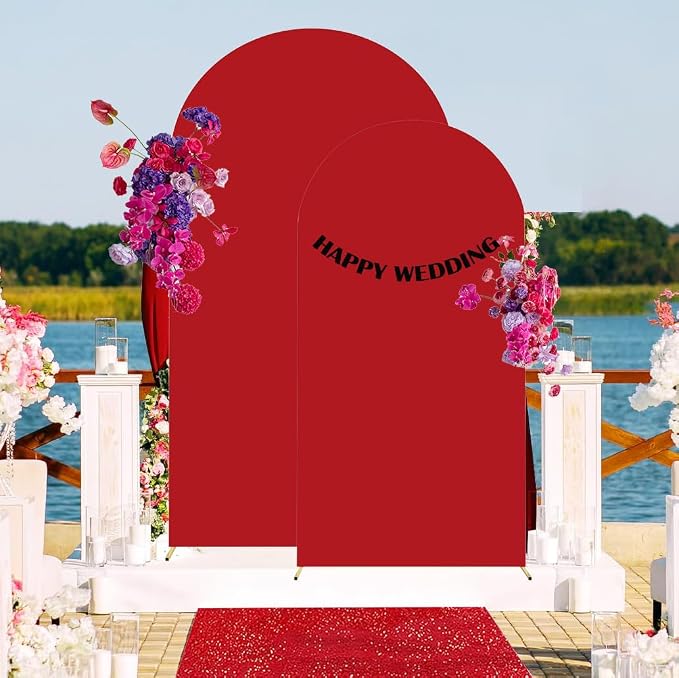 HAINARverS Set of 2 Wedding Arch Cover 6FT,7.2FT Spandex Fitted Stretchy Arch Stand Covers,2 Sided Round Top Chiara Backdrop Cover for Birthday Party Banquet Baby Shower Arch Decoration(Red)