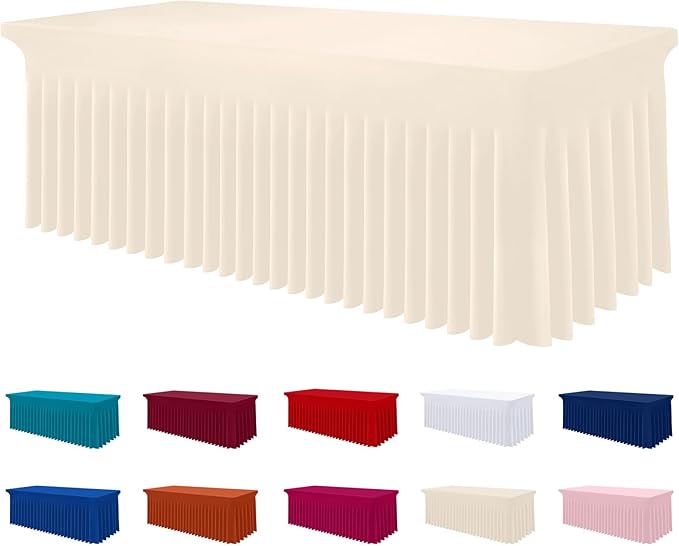 Smiry Spandex Tablecloth, Elastic Fitted Stretch Tablecloth for 4FT Rectangle Tables, Waterproof Washable Table Cover Skirt for Outdoor, Wedding, Banquet & Parties (Beige, 48Lx24Wx30H Inch)
