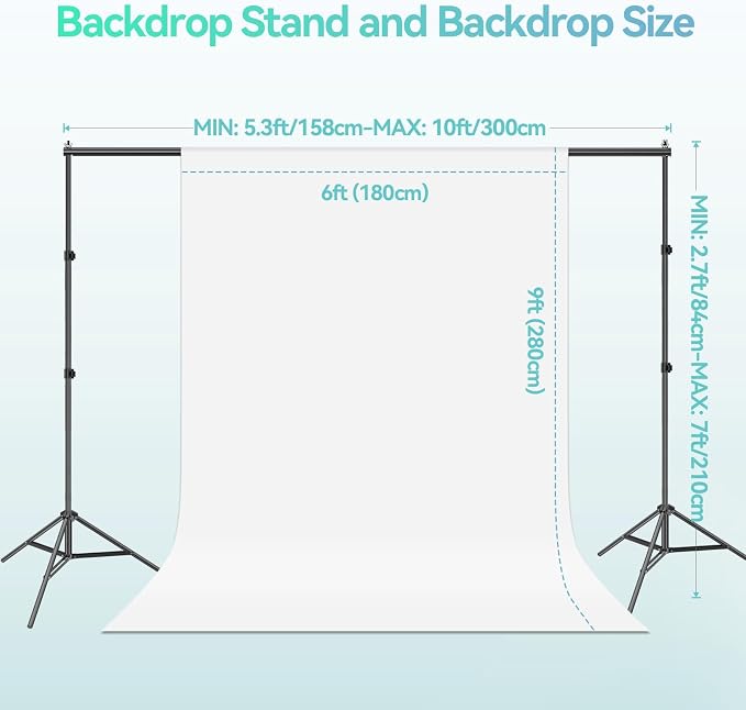 EMART Portable Photography Backdrop Stand Kit 7 x 10 ft with 6 x 9 ft White Backdrop, Adjustable Background Support System for Photo Video Studio, Photoshoot, Party, Live Game, Interviews