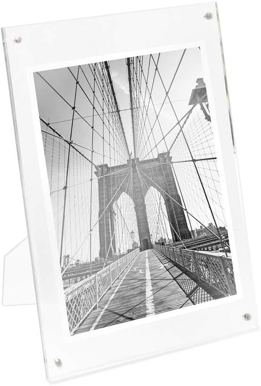 Isaac Jacobs 4” x 6” Clear Plain Acrylic Picture Frame, Magnetic Photo Frame, Made for Tabletop Display with Two-Way Easel
