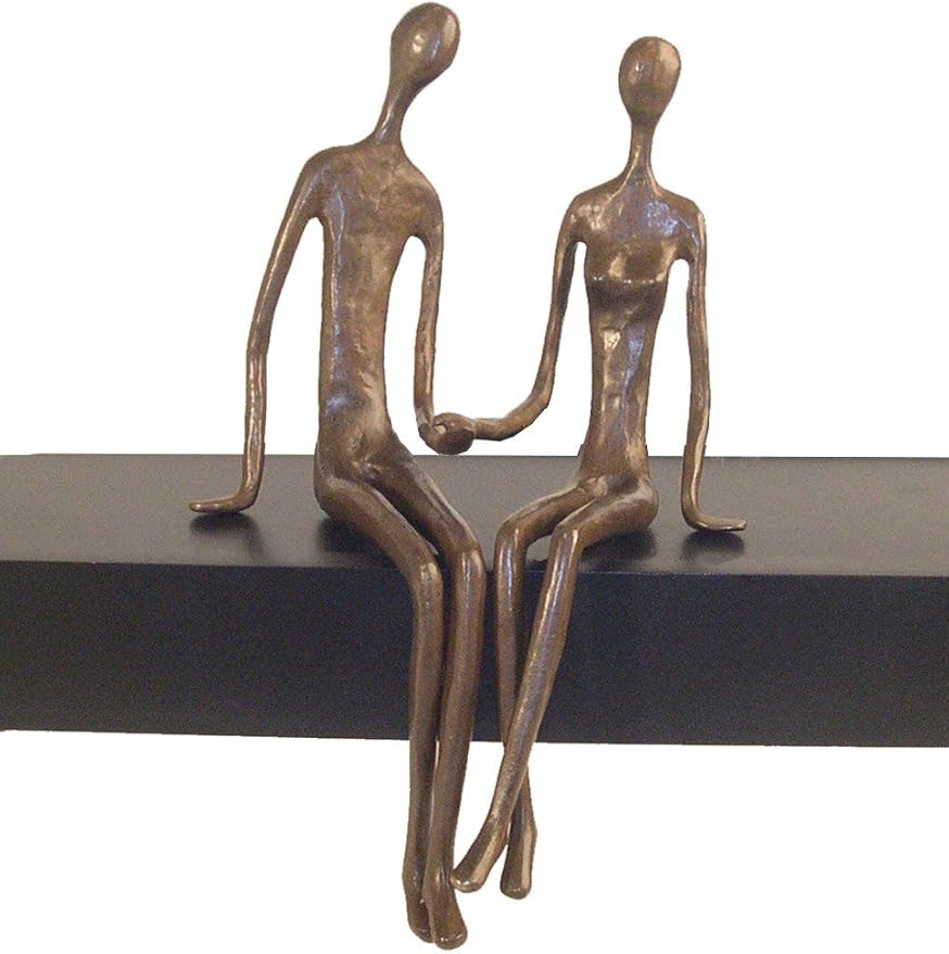 Danya B. Sitting Couple Holding Hands Contemporary Sand-Casted Bronze Sculpture, Home and Office Decor Gift for Spouse and Partner, Birthday, Wedding, Anniversary, Valentine's Day or Romantic Gesture