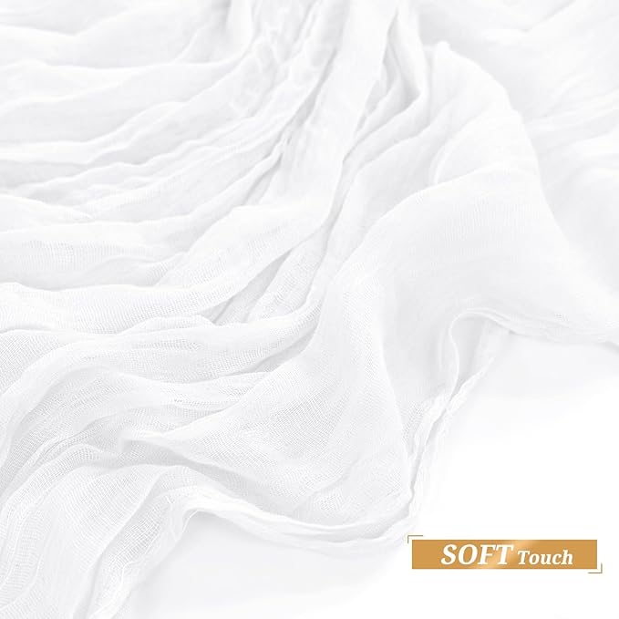 Showgeous 10 Pack White Cheesecloth Table Runner Gauze Table Runner 10FT Long Semi-Sheer Table Runner Boho or Rustic Wedding Table Decor for Wedding Decor Arch Draping Bridal Shower Holiday Party